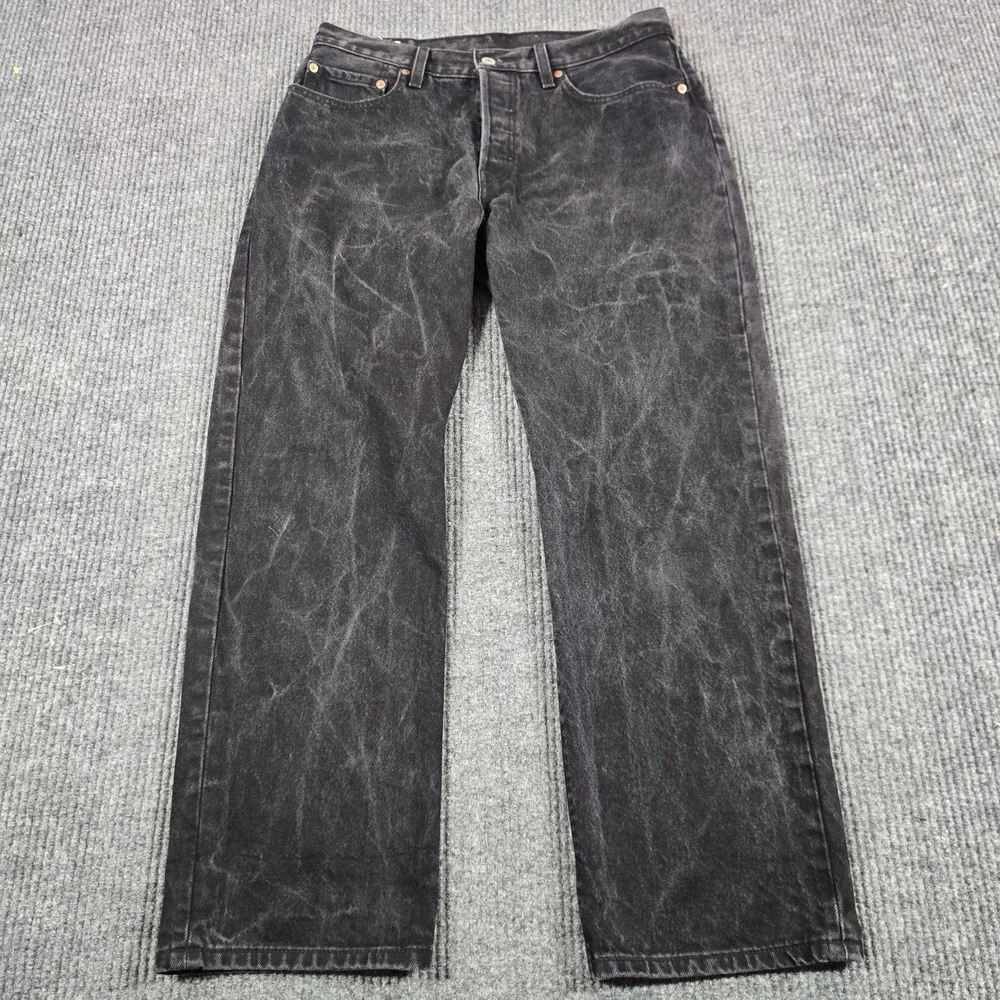 Levi's 501 '90s Jeans Mens 30x30 Black Stone Wash Relaxed Straight Button Fly